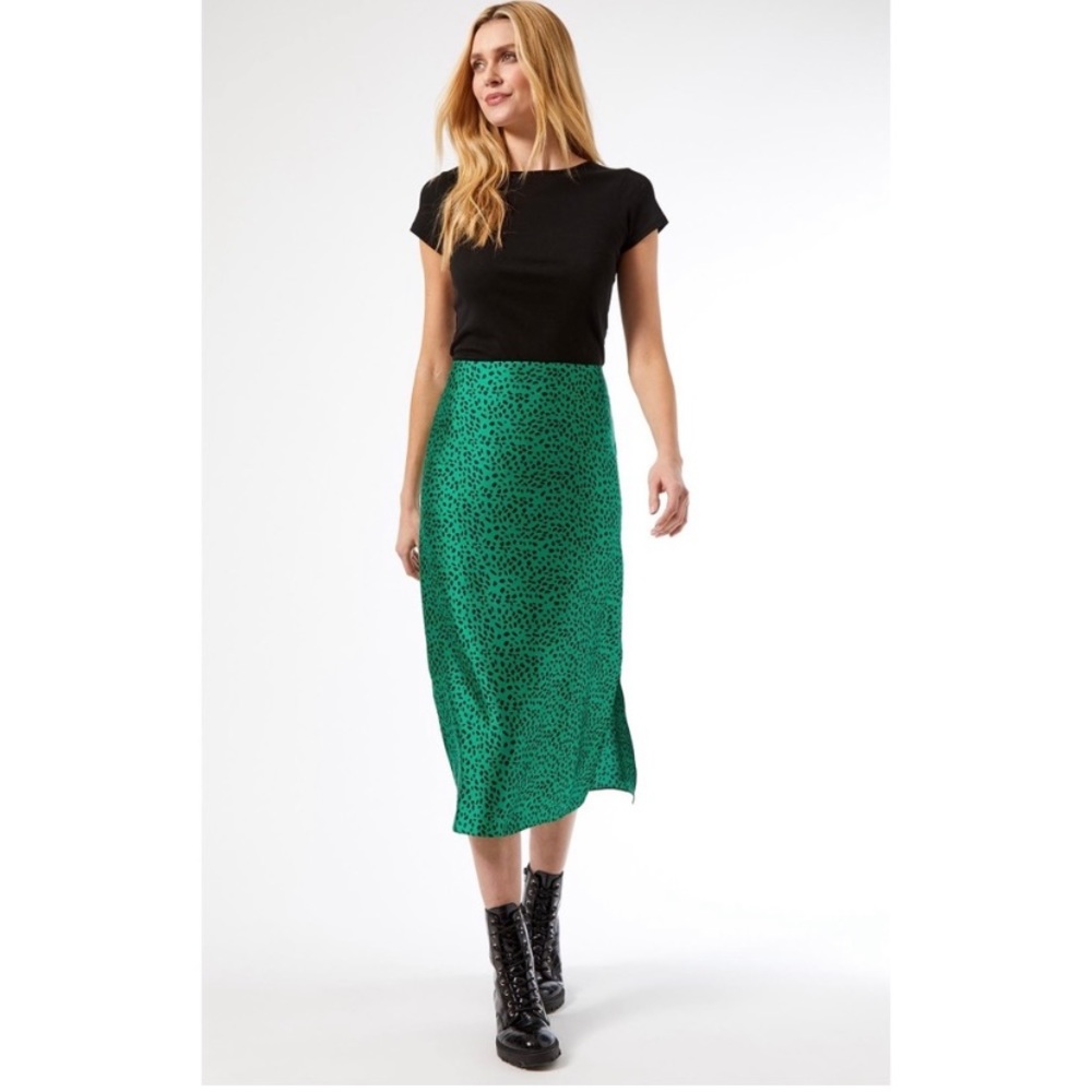 Rachel Zoe Green Animal Print Midi Skirt Size 10